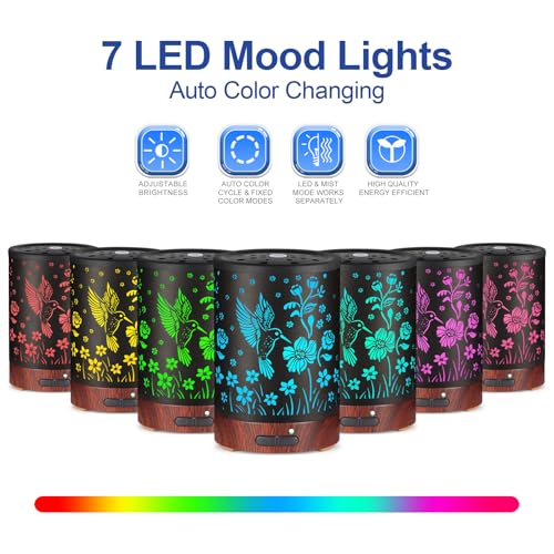 Essential Oil Diffuser- Aromatherapy Diffuser with7 Colors Light and Auto-Off for Women Metal Cool Mist Humidifier for Hom...