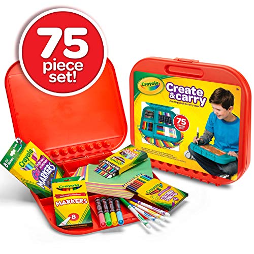 Crayola Create 'N Carry Travel Art Set for Kids (75pcs), 2-in-1 Lap Desk & Carrying Case, Essential Easter Basket Stuffer...