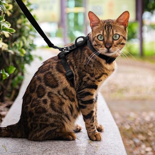 VKPETFR Cat Harness and Leash Set with Airtag Holder for Walking & Travelling, Escape Proof Cat Harness for Small Medium L...