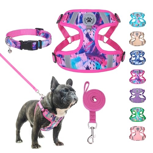 BEAUTYZOO Dog Harness Collar and Leash Set, No-Pull Step in Dog Harness for Large Dogs, Reflective No-Choke Puppy Vest Har...