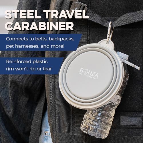 Bonza Collapsible Dog Bowls - Small 12 oz, Dog Travel Accessories, Silicone Portable Dogs Bowl & Water Dish with Reinforce...