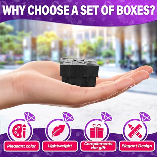 Set of 24 Black Ring Gift Box - Elegant Design Jewelry Gift Boxes, Small Earring Box for Present with Ribbon Knot & Foam U...