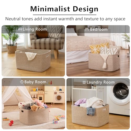 OIAHOMY 75L Large Woven Cotton Rope Storage Basket with Handle for Organizing Blanket and Toys for Living Room, Nursery, B...