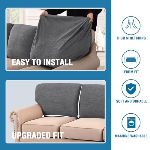 H.VERSAILTEX Jacquard Couch Cushion Covers High Stretch Sofa Covers for 3 Cushion Couch Furniture Protector Spandex Anti-S...