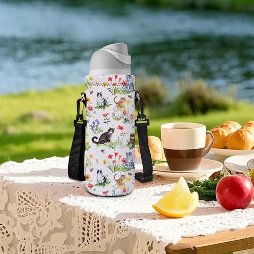 AORTDES Neoprene Water Bottle Carrier Bag with Adjustable Shoulder Strap for Men Women Walking Hiking,Portable Insulated H...