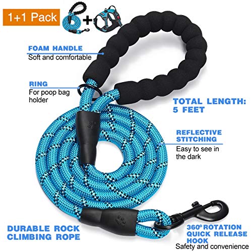 tobeDRI No Pull Dog Harness Adjustable Reflective Oxford Easy Control Medium Large Dog Harness with A Free Heavy Duty 5ft ...