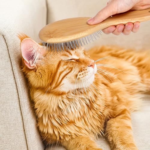 cobee Stainless Steel Pin Dog Brush, Bamboo Handle Grooming Brush 20mm Round Pins Airbag Pet Comb Professional Dog Pin Bru...