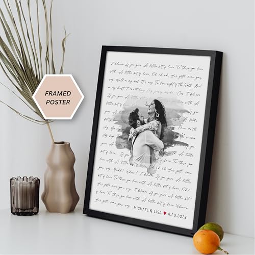 Personalized Song Lyrics Wall Art with Photo – Custom Wedding Song or First Dance Lyrics Print – Romantic Gift for Couples...