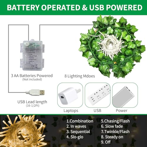 Freyalife Fake Vines for Room Decor(12 Pack 84 FT),with CE Certified 80 LED String Lights,Artificial Plant Ivy for Aesthet...