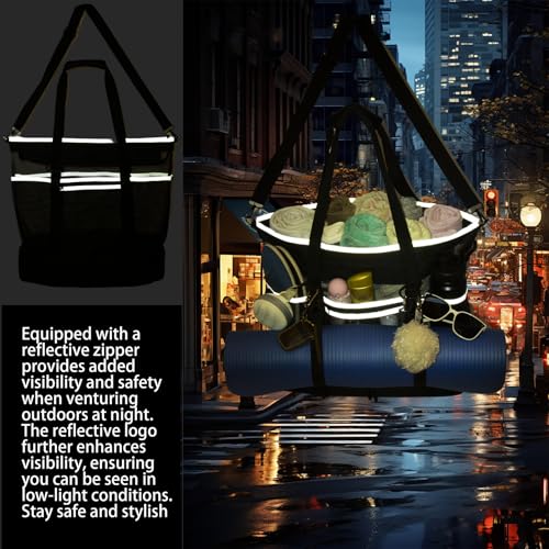 Unamujer Mesh Beach Bag with Cooler Large Travel Family Vacation Essentials Pool Swimming Zipper Pocket Durable 9 Pockets