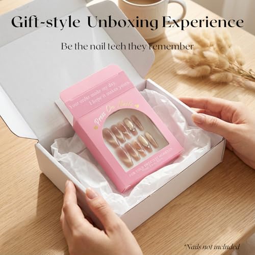 Press On Nails Packaging Box with Instructions Backing Cards Premium Pink Empty Nail Case for Nail Tech Small Business 20 Set