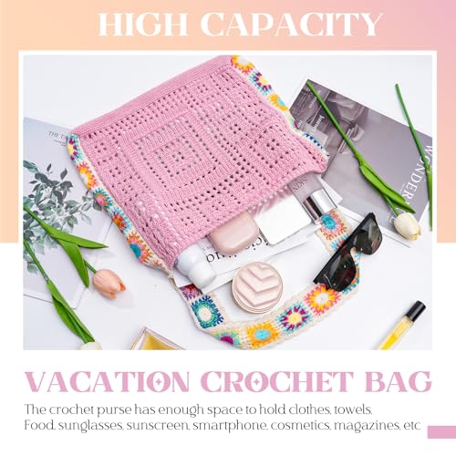 Crochet Beach Tote Bag Summer Vacation Hobo Tote Knit Bags for Women Mesh Woven Travel Crochet Purse Aesthetic Bag
