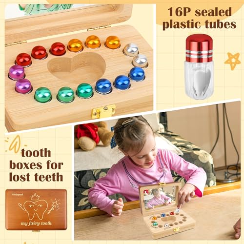 Windspeed Wooden Tooth Boxes for Lost Teeth Box Wooden Baby Tooth Holder for Toddler Milk Teeth Saver Storage Holder with ...