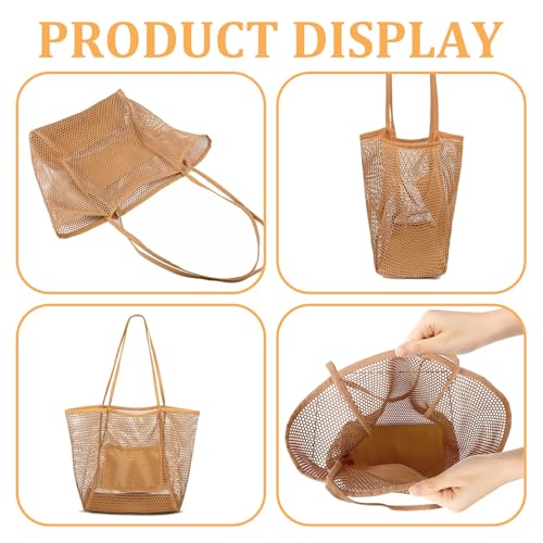 Yuomeaz Mesh Beach Bag, Beach Tote Bag for Women, Summer Travel Sandproof Woven Shoulder Handbag for Swimming
