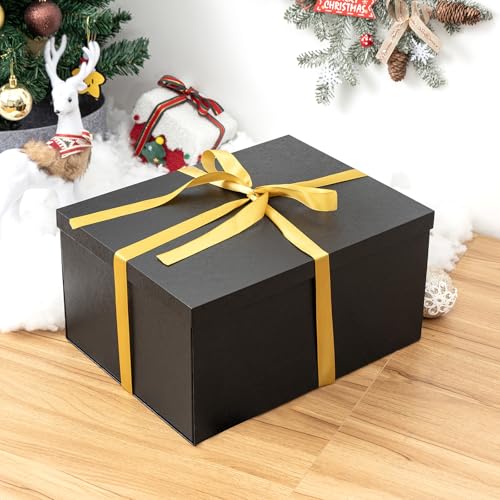 Mefleet 16x12x8 Inches Large Gift Box with Lid for Presents Big Deep Black Gift Boxes 1 Pack for Christmas, Birthday, Vale...