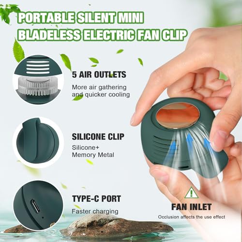 Wshxjzyay Portable Silent Mini Bladeless Fan Clip on, Portable Silent Mini Bladeless Electric Fan, For Outdoor & Travel & ...