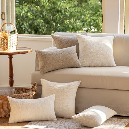 GEEORY Decorative Throw Pillow Covers 22x22 Inch Pack of 2,Textured Boucle Neutral Cushion Cases for Bed Couch Sofa, Accen...
