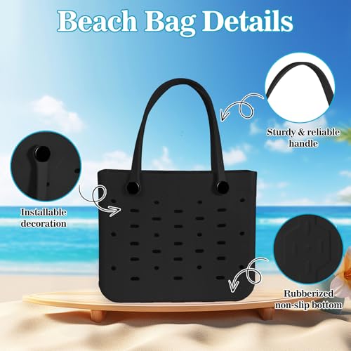 PoVwlty Rubber Beach Bag for Men & Women, Water-resistant Travel Tote Bag for the Beach Boat Pool