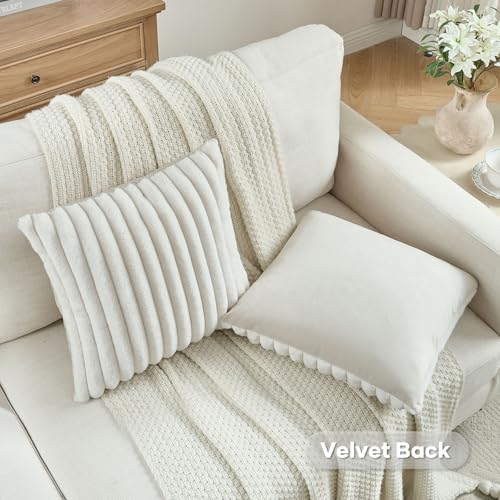 FUTEI Pack of 2 Solid Faux Fur Plush Throw Pillow Covers 18x18 Inch Soft Fluffy Striped Decorative Cushion Cases Modern Fa...