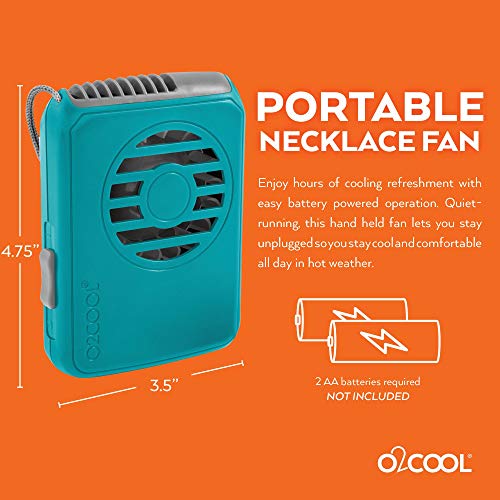 O2COOL Battery Powered Deluxe Necklace Fan For Personal Cooling With Adjustable Lanyard (Teal)