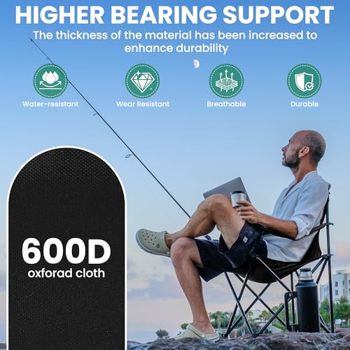 Geisoun 2-Pack Foldable Camping Chairs with Cup Holder, 300LB Lawn Portable Folding Chairs for Adults, Lightweight Outdoor...