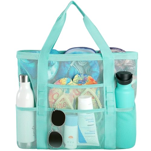 Ymomode Beach Bag - Mesh Beach Bag Large 8 Pockets, Beach Tote Bag Beach Essentials for Vacation Must Haves
