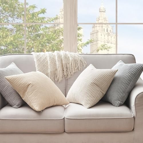 Topfinel 4 Packs Neutral Decorative Throw Pillows Covers 18x18 Inch for Living Room Couch Bed Sofa, Rustic Farmhouse Boho ...