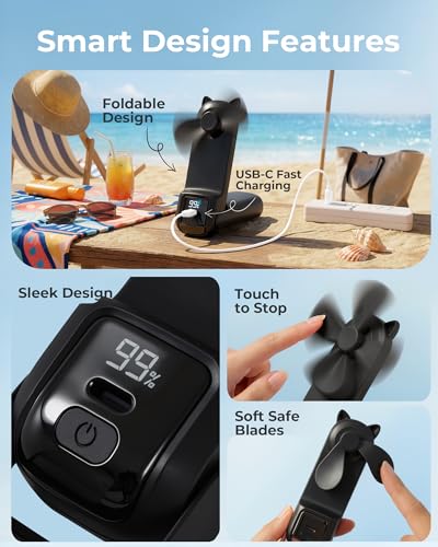 FrSara Portable Handheld Mini Fan, Small Rechargeable Personal Fan, Summer Travel Essentials with 3-Speed3, 2000mAh, Great...