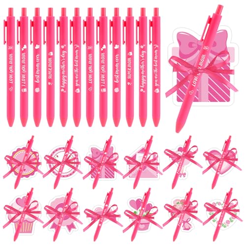 24 Set Mother's Day Sticky Notes and Pens Set Pink Flower Bouquet Heart Gift Box Shaped Self-Adhesive Sticky Notepads Moth...