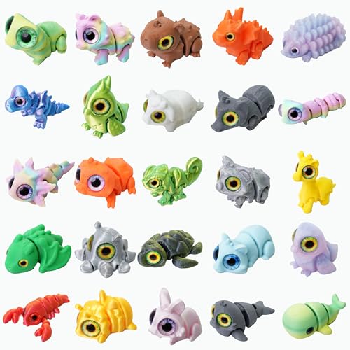 Laehovr 25PC Mini 3D Printed Animals Set with Shining Eyes - Articulated Desk Pets Collection, Mini Animals Figures for Cl...
