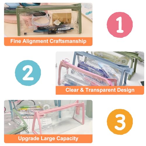 TIE-DailyNec 6 PCS Pencil Cases Clear Pen Pouch Marker Pouch Multifonction Travel Cosmetic Makeup Bag with Zipper, Exam Pe...