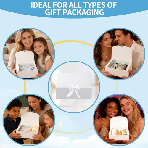 Hixdo 10 Pack Gift Boxes with Lids, 10x10x5 Inches Bridesmaid Proposal Box, White Luxury Groomsmen Box with Ribbon for Pre...