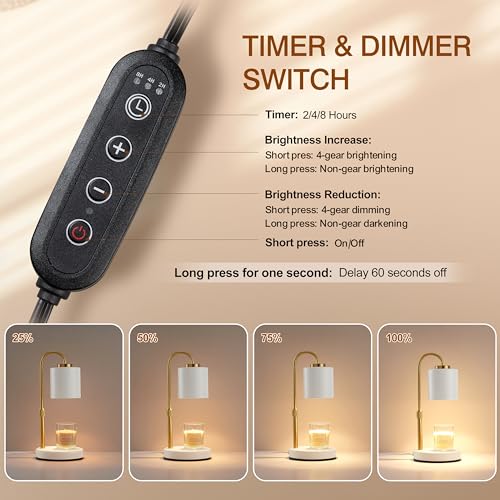 CASTLELIFE Candle Warmer Lamp with Timer & Dimmer, Height Adjustable Electric Wax Melt Warmer for Jar Candles, Gifts for M...
