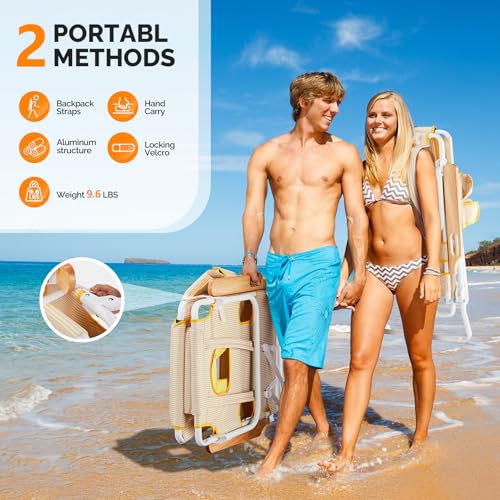VINGLI Deluxe 3 in1 Beach Chair, Tanning Chair with Face Hole, Reclining Lounge with Foot Rest, Cup Holder and Storage Ba...