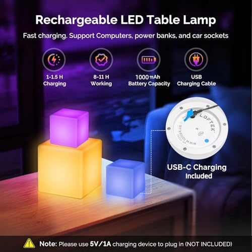 LOFTEK 7-inch LED Cube Lights, Rechargeable RGB 16 Colors Tesseract Cube, Cordless with Remote Control, IP65 Waterproof Po...