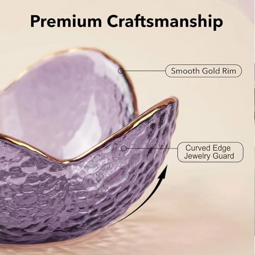 Purple Flower Jewelry Dish Glass Ring Holder Dish Jewelry Tray Cute Vanity Organizer Aesthetic Nightstand Bathroom Room De...