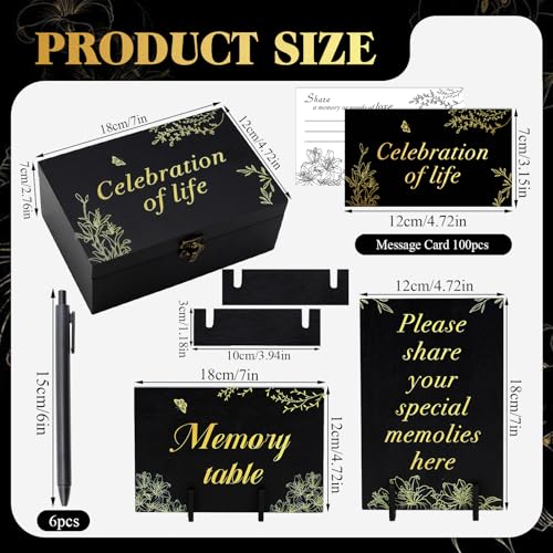 Celebration of Life Memory Box Set with 100Pcs Share a Memory Cards for Funeral and 6 Pens, 2 Wood Sign, Memorial Decorati...