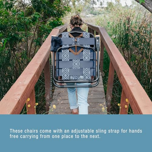 CleverMade Kove Twilight Blue Beach Camping Chair, Hands Free Carrying Strap + Real Wood Handles & 2 Cup Holders, Foldable...