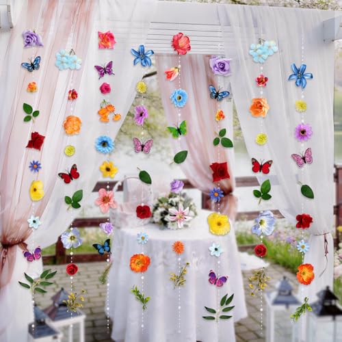 5pcs 36 ft Flower Garland Artificial Hanging Wildflower Garland Fake Silk Flower Vines Floral Garlands with Butterfly for ...