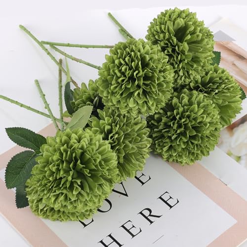 Hananona 12 Pcs Artificial Chrysanthemums Flowers Ball Flower, Fake Mums Flowers Green Silk Flowers for Home Decor Indoor ...
