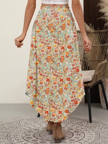 ANRABESS Women's Maxi Skirts Summer Boho Floral High Waisted Flowy Swing Pleated Beach Long Skirt with Pockets