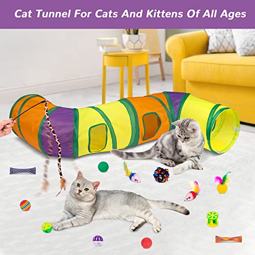 Retro Shaw 33Pcs Cat Toys, Large Cat Tunnels with Toys, Interactive Kitten Toys for Indoor Cats Kitty, Collapsible Cat Tub...