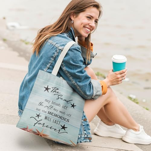 YRDBGHZDF Rustic Coastal Beach Tote Bag, Beach Lover Gifts Canvas Tote Bags for Women, Ocean Themed Gifts, the Sand May Br...