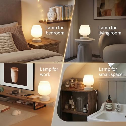 ONEWISH Small Bedside Lamp for Bedroom, 3-Way Dimmable Touch Control, 600 Lumen Bright Opal Glass Shade, 7.5 Inch Ultra Co...
