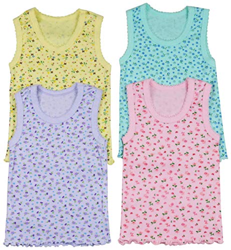 ToBeInStyle Girl's 4 Pack 100% Cotton Ruffle Hem Tank Tops Super Soft Undershirts