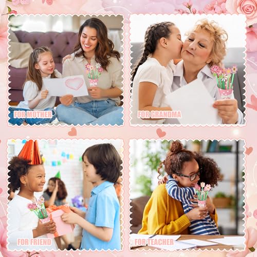 Motipuns 24 Sets Mother's Day DIY Paper Flower Bouquet Craft Kit Bulk for Kids Make Your Own Flower Bouquet DIY Craft Scho...