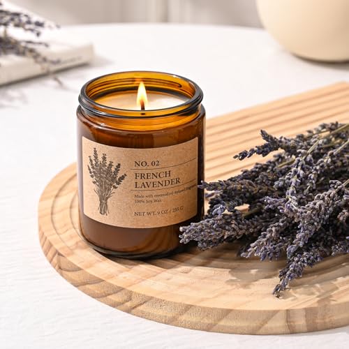 Soy Candles Set of 4, 9oz Natural Soy Wax Aromatherapy Candles, Home Scented Candles with 4 Scents (Lavender, Amber Sandal...