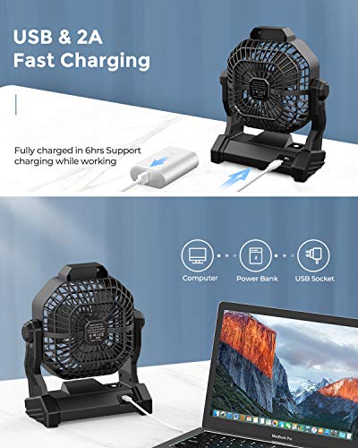JINLICTE Portable Camping Fan, Rechargeable Battery Powered Tent Fans for Camp Hanging, [8-36Hrs Runtime], 9 Inch, Steples...