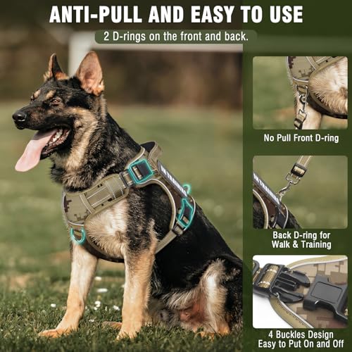 MOOGROU Tactical Dog Harness and Leash Set for Large Dogs,Heavy Duty No Pull Service Dog Vest and 10 Patches with Dog Seat...