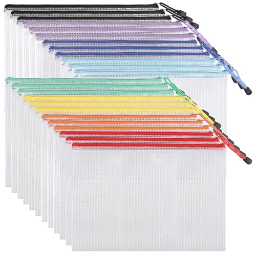 EOOUT 24pcs Mesh Zipper Pouch Bags, A4 Pencil Pouch for Organizing Storage, Waterproof Zipper Pouches, Letter Size, File B...